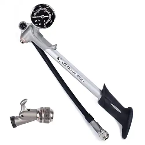 Dämpferpumpe VeloChampion für MTB mit Hochdruck und Manometer