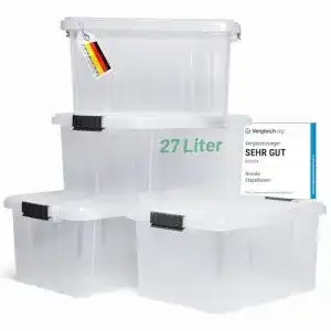 Stapelboxen Novaliv – 4 Aufbewahrungsboxen mit Deckel und 27L Volumen