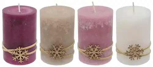 Adventskerzen mit Dekoration in Beere und Beige – 4 Stumpenkerzen