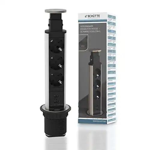 Versenkbare Steckdose Schütte 3073 mit USB-Anschlüssen und Edelstahlgehäuse