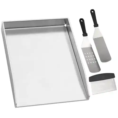 Edelstahl Plancha Grillplatte 30x40cm mit Grill-Spachtel Set