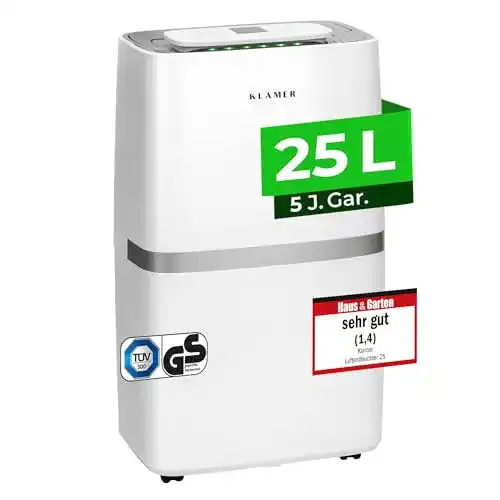 Luftentfeuchter Klamer elektrisch 25L mit 195m³ Luftumwälzung