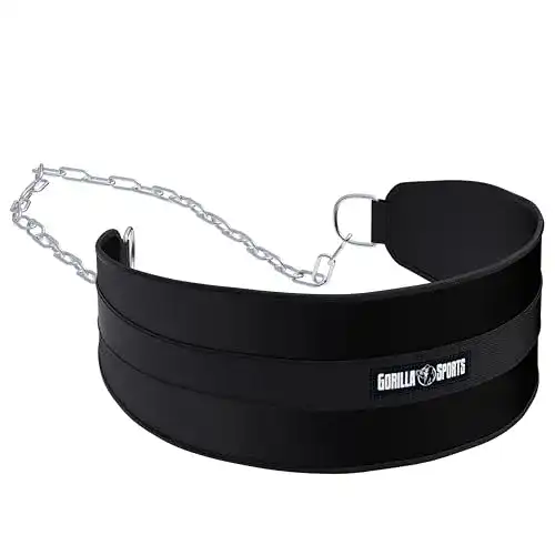 Dip-Gürtel von Gorilla Sports mit Stahlkette für Krafttraining