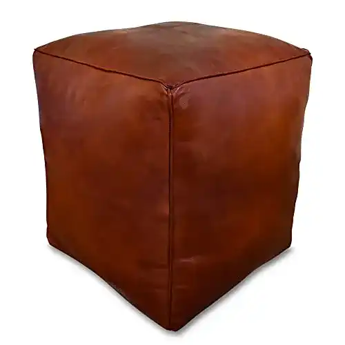 Quadratischer Leder Pouf XL von Poufs&Pillows – Handgefertigt