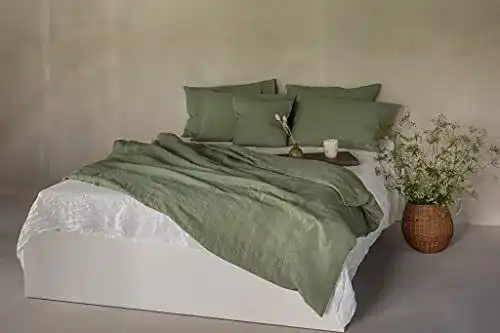 Leinen Bettwäsche Set aus 100% Naturleinen in Grün