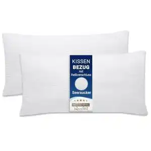 Kissenbezug ZOLLNER 2er Set 40×80 cm in Weiß mit Reißverschluss