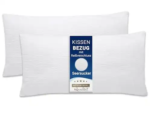Kissenbezug ZOLLNER 2er Set 40×80 cm in Weiß mit Reißverschluss
