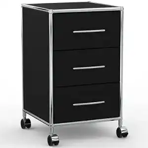 Rollcontainer System8X 40 cm mit 3 Schubladen aus Holz und Chrom