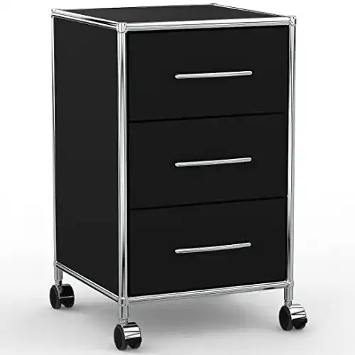 Rollcontainer System8X 40 cm mit 3 Schubladen aus Holz und Chrom