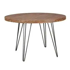 Runder Esstisch aus Sheesham Massivholz mit Hairpin Beinen