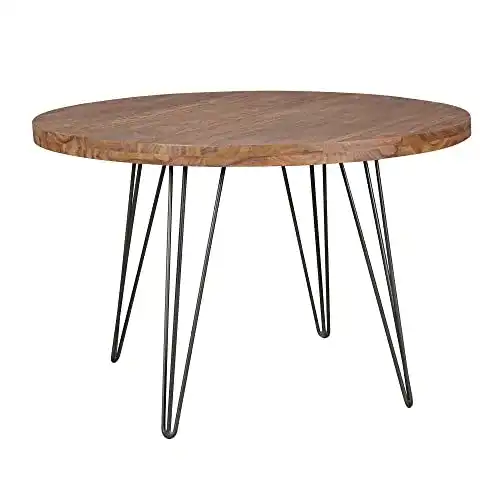 Runder Esstisch aus Sheesham Massivholz mit Hairpin Beinen