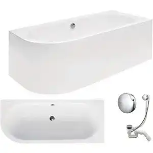 Badewanne Vbchome 170×75 cm Acryl Set – Moderne Eckbadewanne Weiß