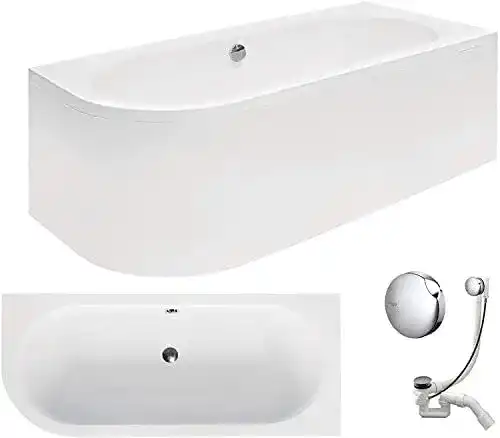 Badewanne Vbchome 170×75 cm Acryl Set – Moderne Eckbadewanne Weiß