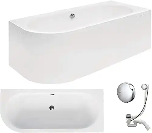 Badewanne Vbchome 170×75 cm Acryl Set – Moderne Eckbadewanne Weiß