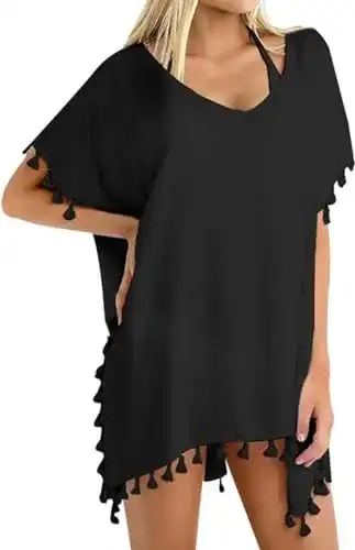 Strandkleid Chalier für Damen Poncho und Bikini Cover Up mit Quasten