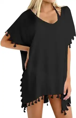 Strandkleid Chalier für Damen Poncho und Bikini Cover Up mit Quasten