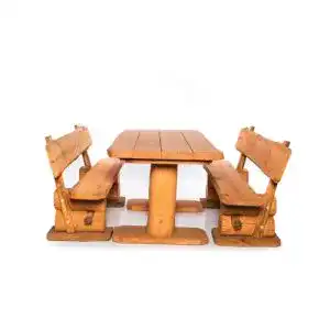 Bierzeltgarnitur mit Lehne aus massivem Holz für 8 Personen