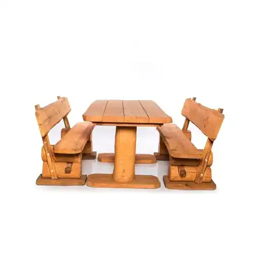 Bierzeltgarnitur mit Lehne aus massivem Holz für 8 Personen