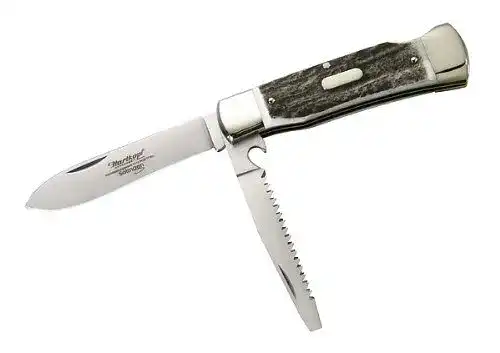 Hartkopf Jagdtaschenmesser mit Hirschhorngriffen und 1.4110 Stahlklinge