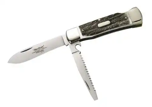 Hartkopf Jagdtaschenmesser mit Hirschhorngriffen und 1.4110 Stahlklinge
