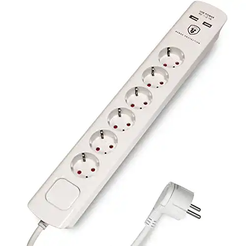 Steckdosenleiste mit USB FeinTech und Flachstecker, 6-fach