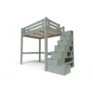 Hochbett aus Holz für Erwachsene mit höhenverstellbarer Treppe