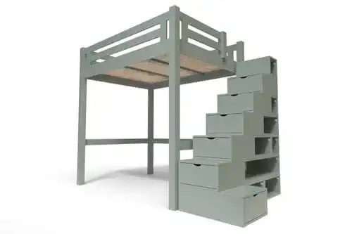 Hochbett aus Holz für Erwachsene mit höhenverstellbarer Treppe