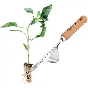 Unkrautstecher aus Edelstahl mit ergonomischem Holzgriff
