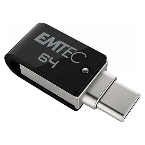 Emtec USB-Stick 64 GB Dual T260C mit USB 3.2 und 360° drehbarem Hakensystem
