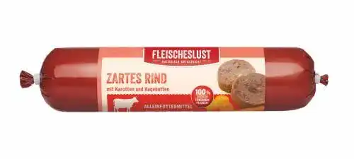 Fleischeslust Hundefutter Zartes Rind mit Karotten und Hagebutte