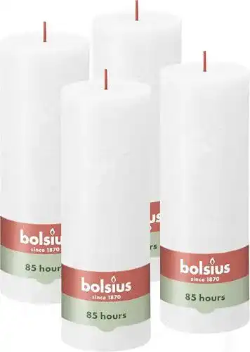 Bolsius Rustik Stumpenkerzen Set in Weiß, 4 Stück