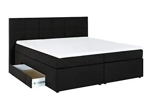 Boxspringbett 200 x 200 cm Doluna mit Bettkasten und Visco-Topper
