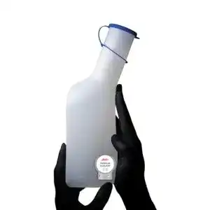 Urinflasche für Männer, 1000 ml, eckig, milchige Farbe mit blauem Verschluss