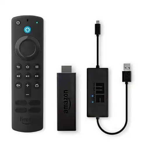 Amazon Fire TV Stick mit Alexa-Sprachfernbedienung und USB-Ladekabel