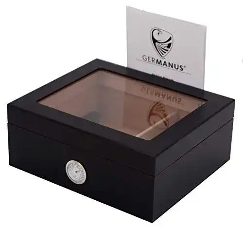 Humidor Germanus Zigarren Black Beauty für ca. 50 Zigarren, Schwarz
