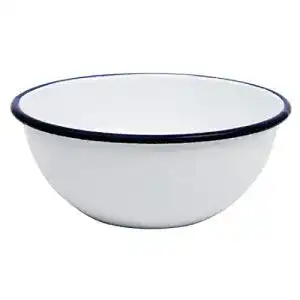 Emaille-Schüssel Olympia Set 155 mm in Weiß mit blauem Rand
