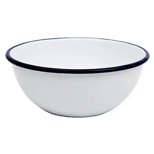Emaille-Schüssel Olympia Set 155 mm in Weiß mit blauem Rand