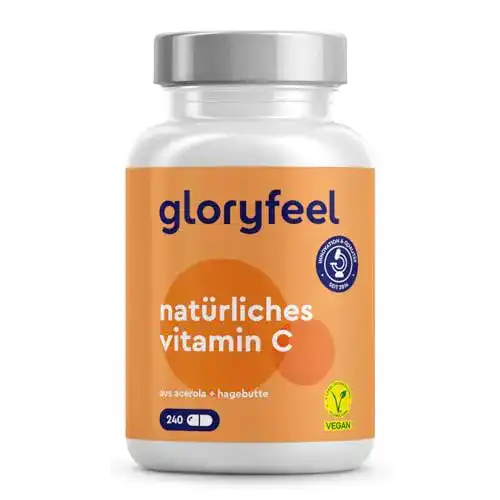 Vitamin C Gloryfeel – 240 vegane Kapseln mit Acerola und Hagebutte