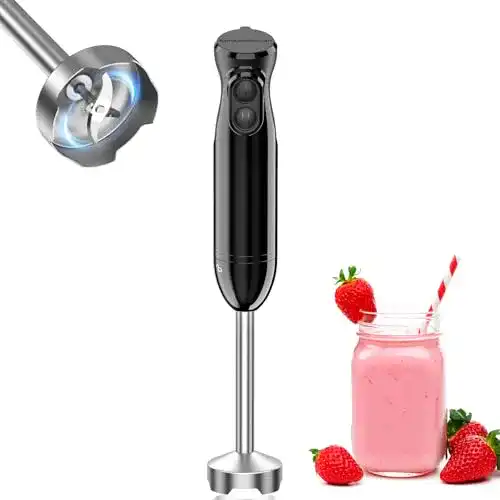 Bonsenkitchen Stabmixer 1000W mit Edelstahlmesser und 12 Geschwindigkeitsstufen
