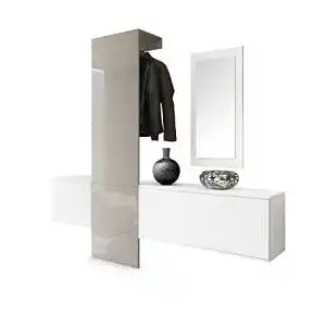 Flurgarderobe Vladon Carlton Set 1 – Wandgarderobe in Weiß und Sandgrau