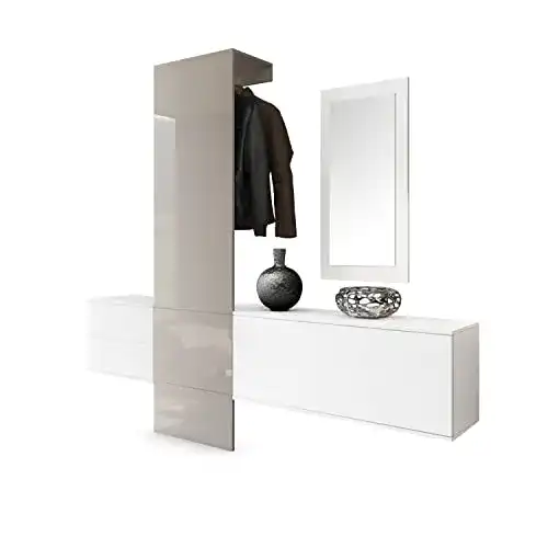 Flurgarderobe Vladon Carlton Set 1 – Wandgarderobe in Weiß und Sandgrau