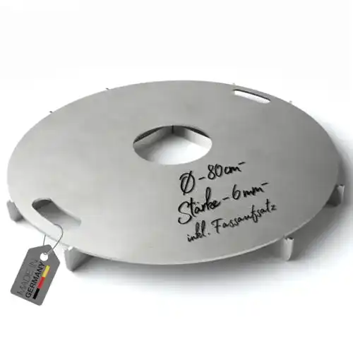 Feuerplatte Terma 80 cm mit Fassauflage, Made in Germany