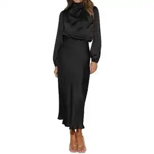 Satin Kleid Obeeii Langarm Abendkleid für Hochzeiten und besondere Anlässe