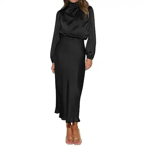 Satin Kleid Obeeii Langarm Abendkleid für Hochzeiten und besondere Anlässe