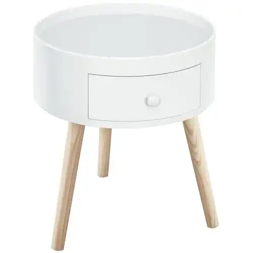 Runder Nachttisch mit Schublade von Homcom Multifunktionaler Couchtisch