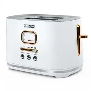Retro-Toaster Muse Edelstahl-Toaster im weißen Design mit analoge Anzeige