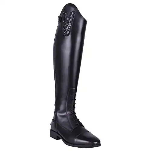 Reitstiefel QHP Leder Sasha Adult weit schwarz mit Reißverschluss