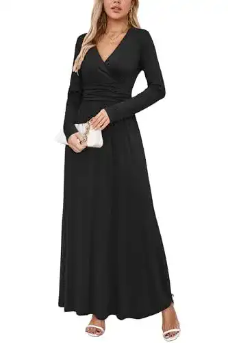 Maxikleid für Damen mit Langarm und V-Ausschnitt