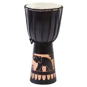 Djembe 40cm Trommel für Anfänger in Schwarz mit Elefantenmotiv
