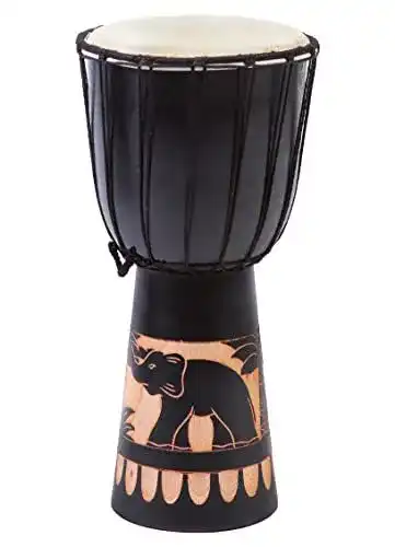 Djembe 40cm Trommel für Anfänger in Schwarz mit Elefantenmotiv